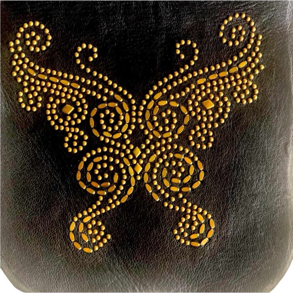 Calleen Cordero Black Studded Messenger Bag with Fold over flap with Butterfly